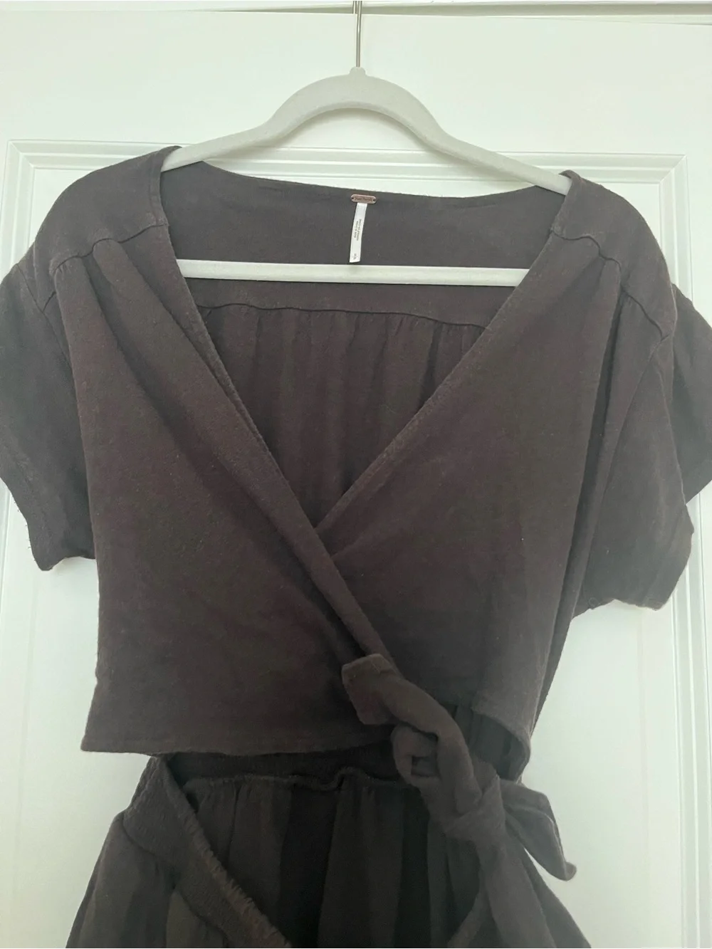 Free People Dark Brown Wrap Romper Mini with Side Tie - Picture 2 of 5